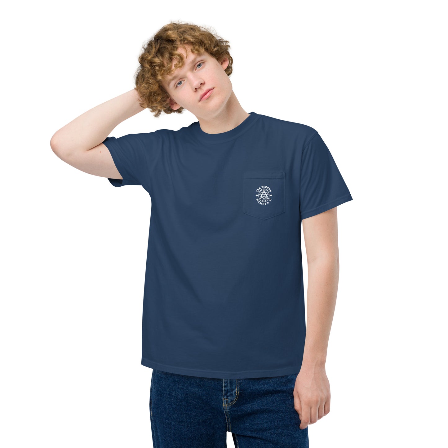 Sea Zephyr unisex garment-dyed pocket t-shirt - navy blue